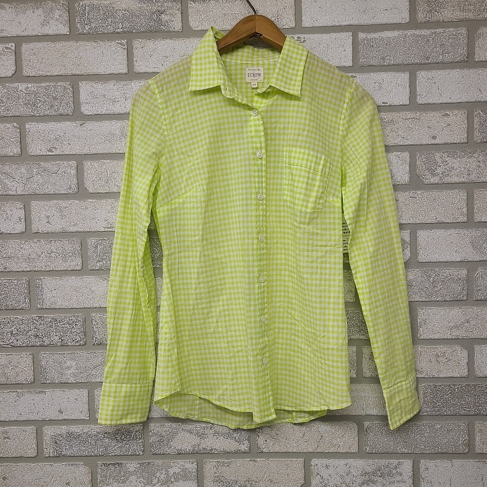J. Crew Factory Green and White Checkered Plaid Long Sleeve Shirt Size XS